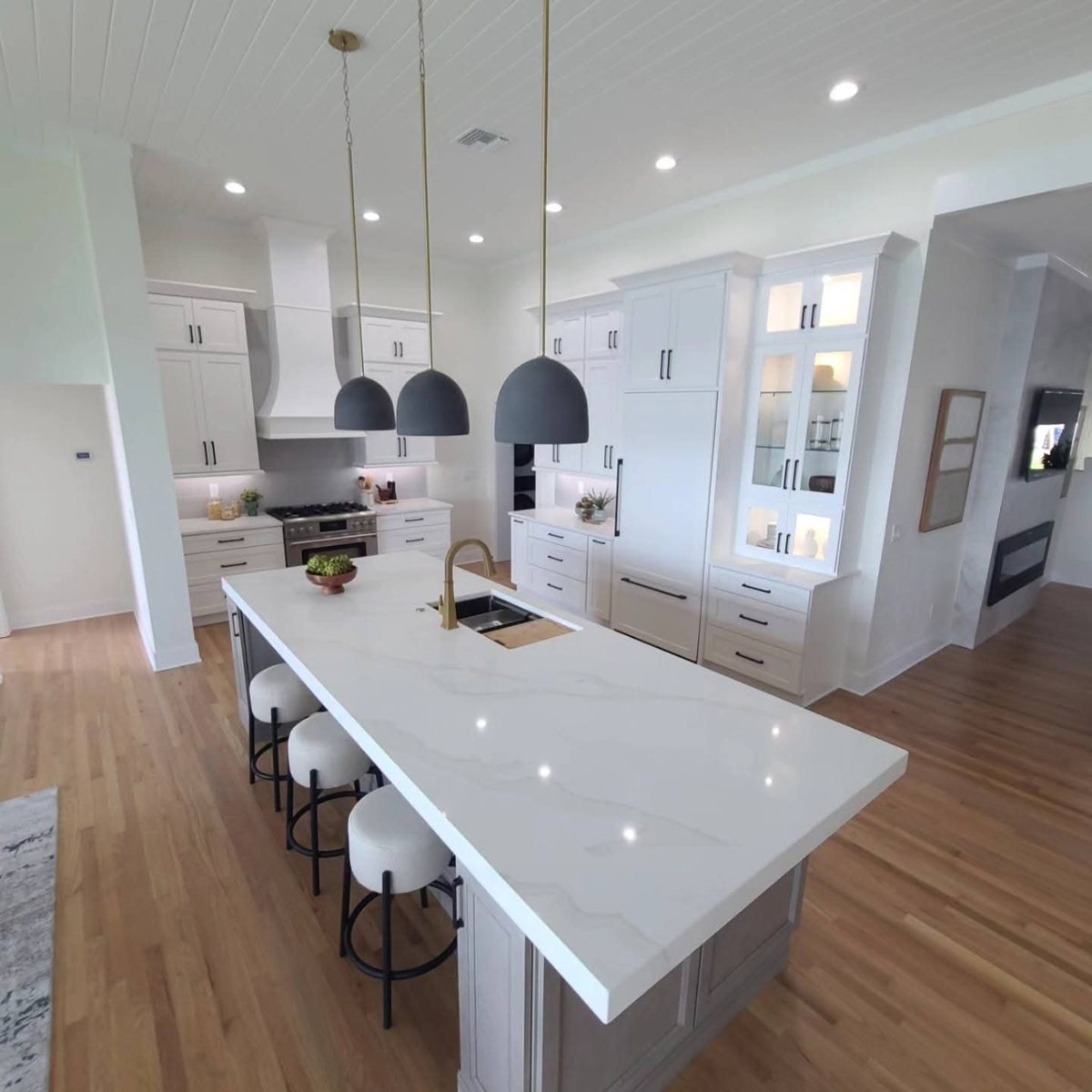 Bright white kitchen island